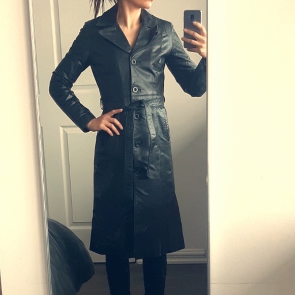 Genuine Lambskin leather trench coat